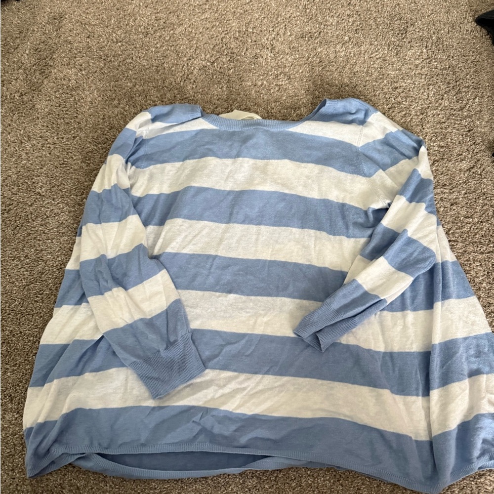 Cortland Park Blue and White Striped bow Sweater